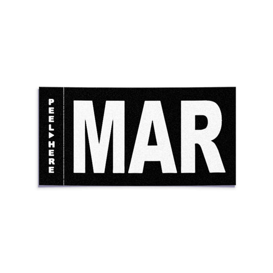 California license plate March month sticker — Stealth Series — reproduction shown on white background