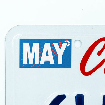 California license plate May month sticker applied to upper corner of white California plate — Ballpark Series