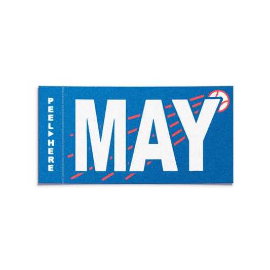 California license plate May month sticker — Ballpark Series — reproduction shown on white background