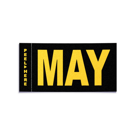 California license plate May month sticker — Legacy Series — reproduction shown on white background