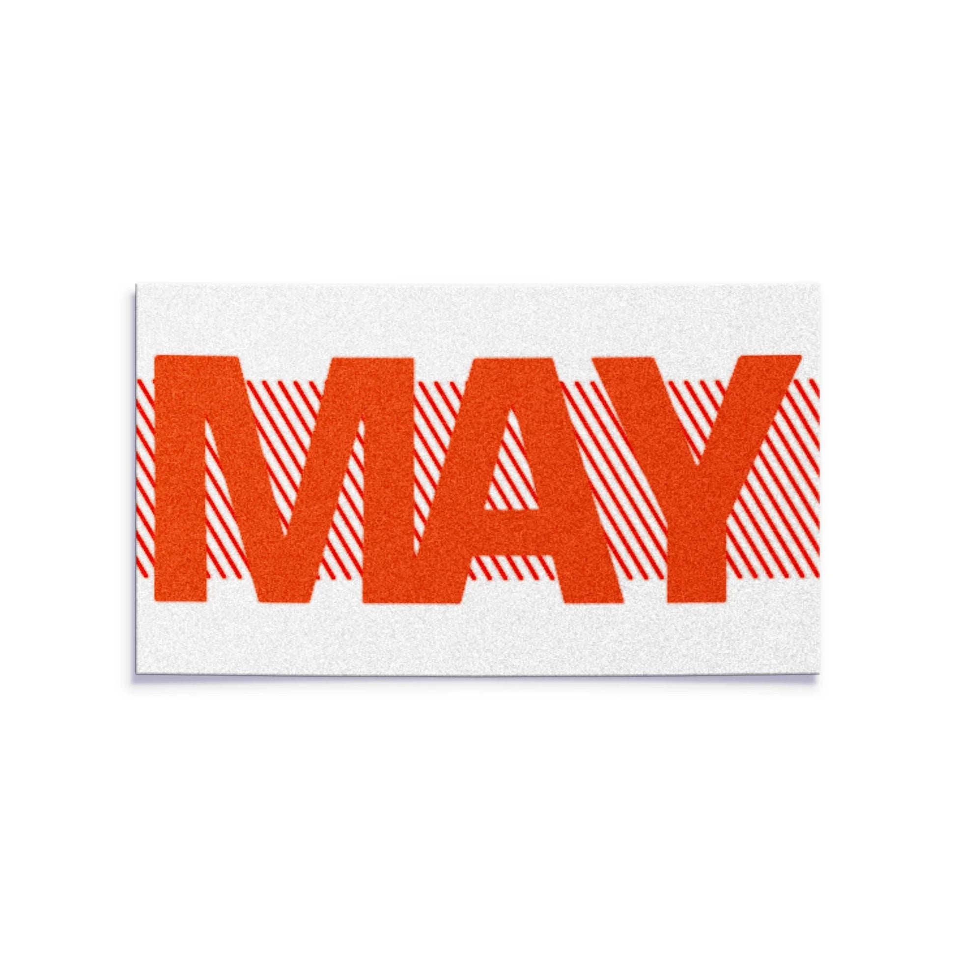 California license plate May month sticker — Red Series — reproduction shown on white background