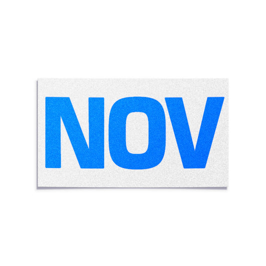 California license plate November month sticker — Blue Series — reproduction shown on white background