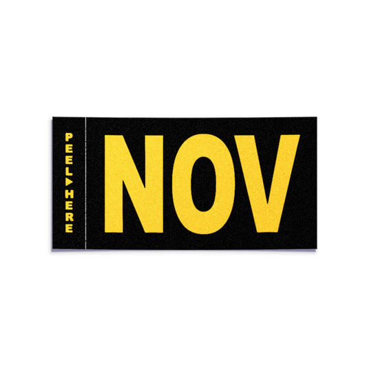 California license plate November month sticker — Legacy Series — reproduction shown on white background