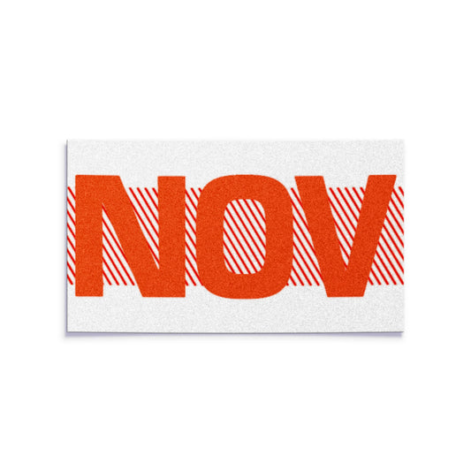 California license plate November month sticker — Red Series — reproduction shown on white background