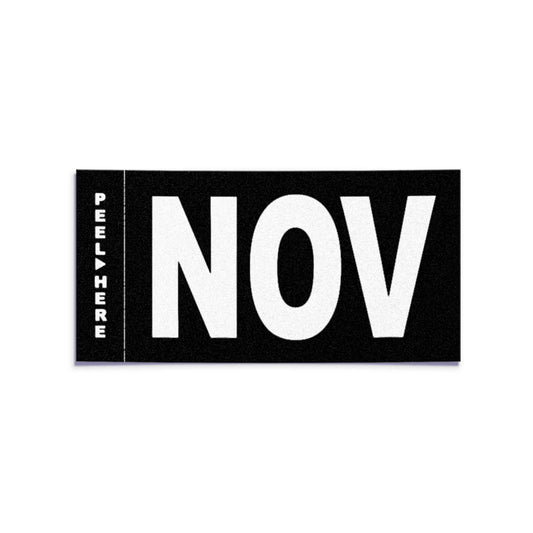 California license plate November month sticker — Stealth Series — reproduction shown on white background