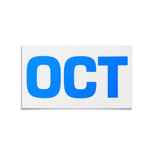 California license plate October month sticker — Blue Series — reproduction shown on white background