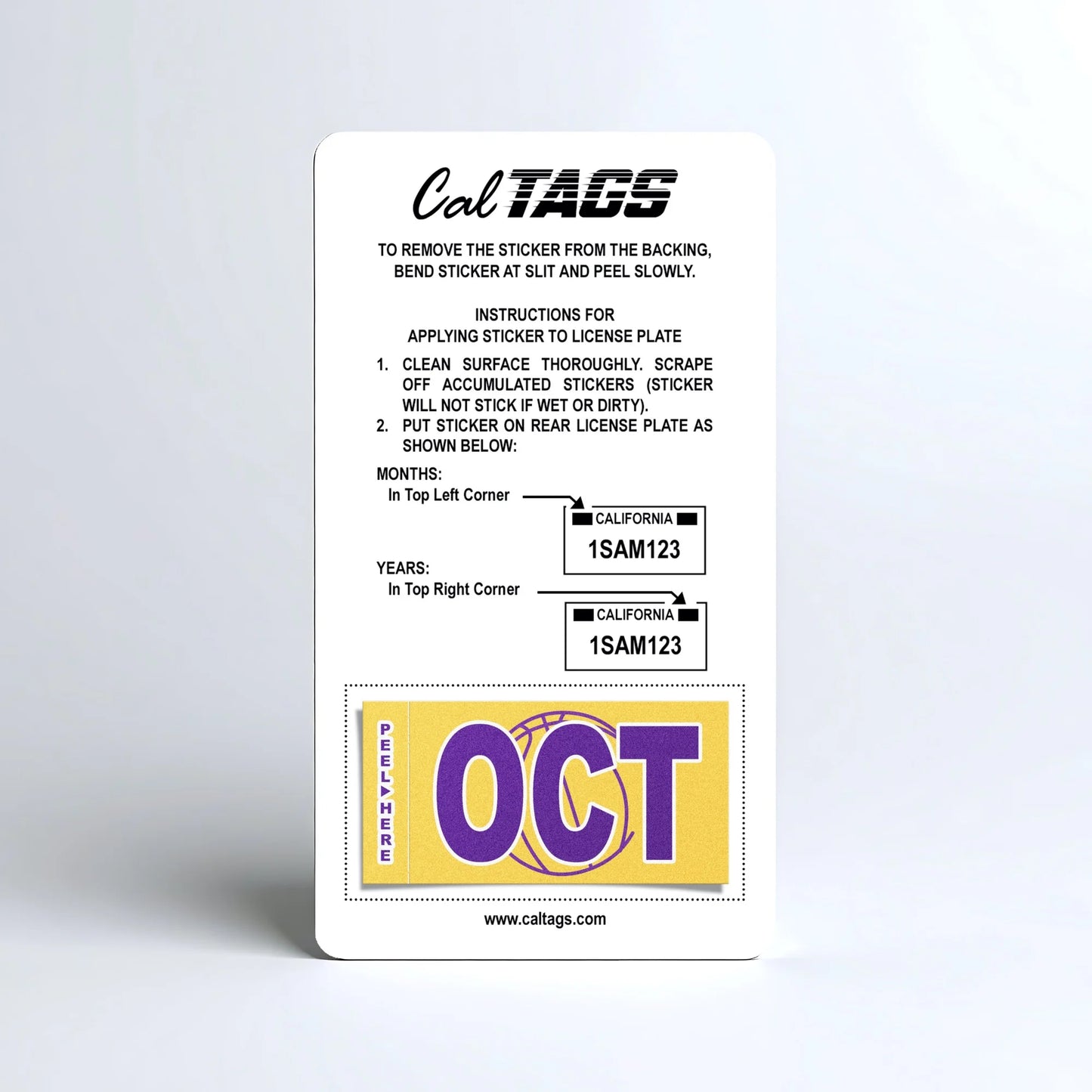 California license plate October month sticker mounted on CalTags display card — Courtside Series