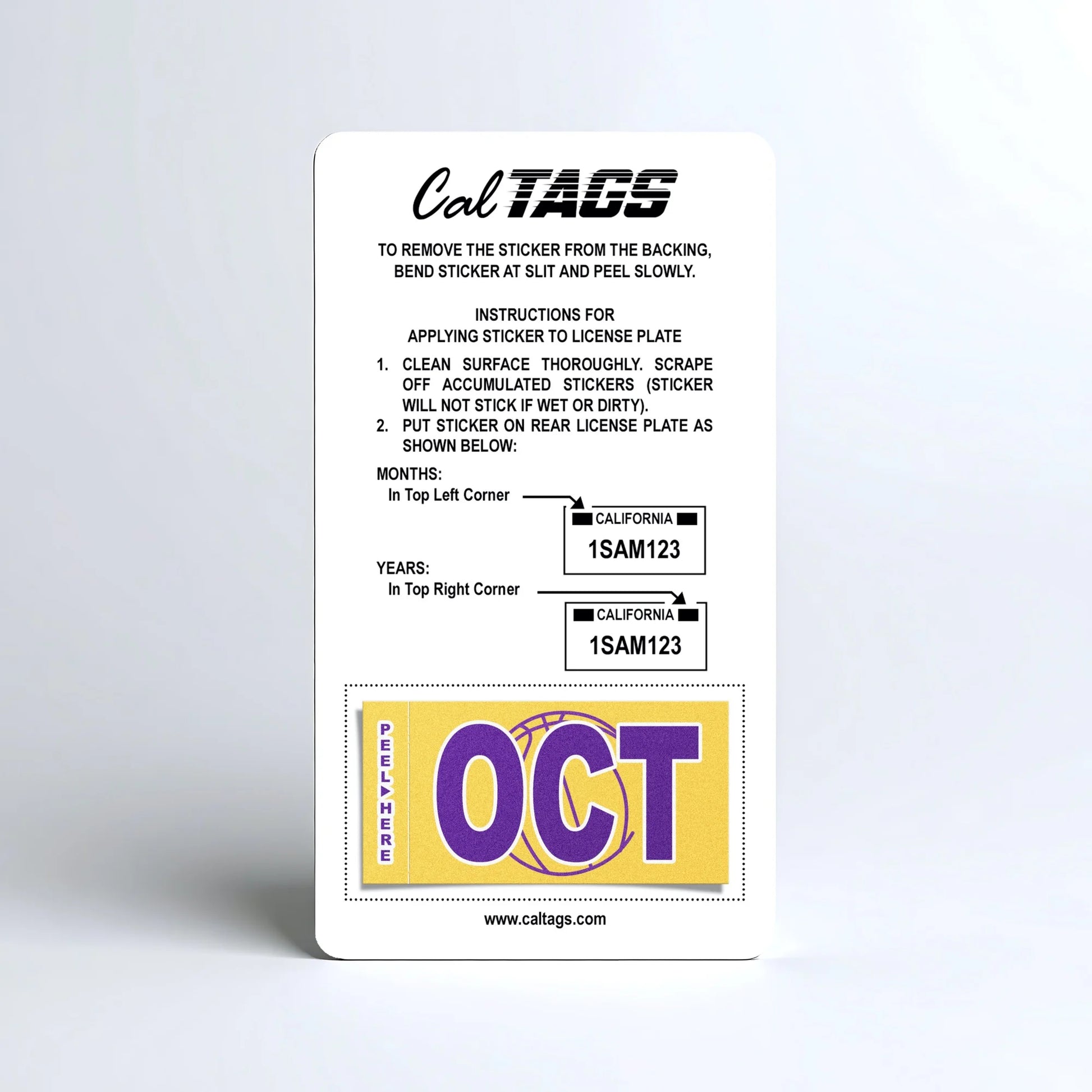 California license plate October month sticker mounted on CalTags display card — Courtside Series