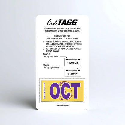 California license plate October month sticker mounted on CalTags display card — Courtside Series
