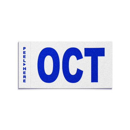 California license plate October month sticker — Modern Series — reproduction shown on white background