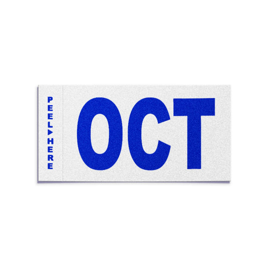 California license plate October month sticker — Modern Series — reproduction shown on white background