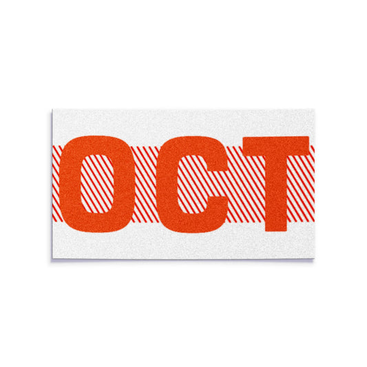 California license plate October month sticker — Red Series — reproduction shown on white background
