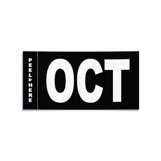 California license plate October month sticker — Stealth Series — reproduction shown on white background