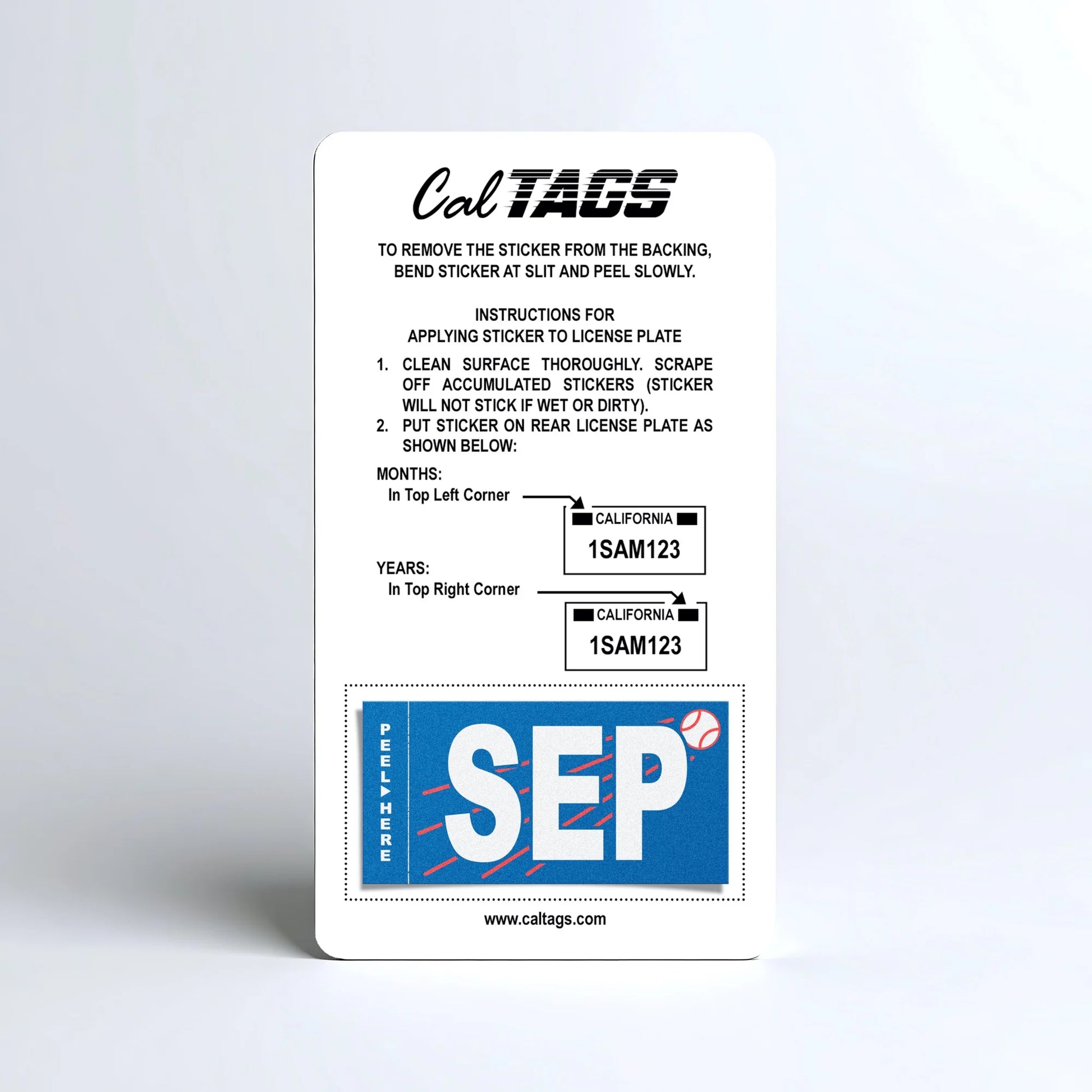 California license plate September month sticker mounted on CalTags display card — Ballpark Series