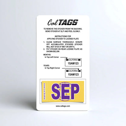 California license plate September month sticker mounted on CalTags display card — Courtside Series