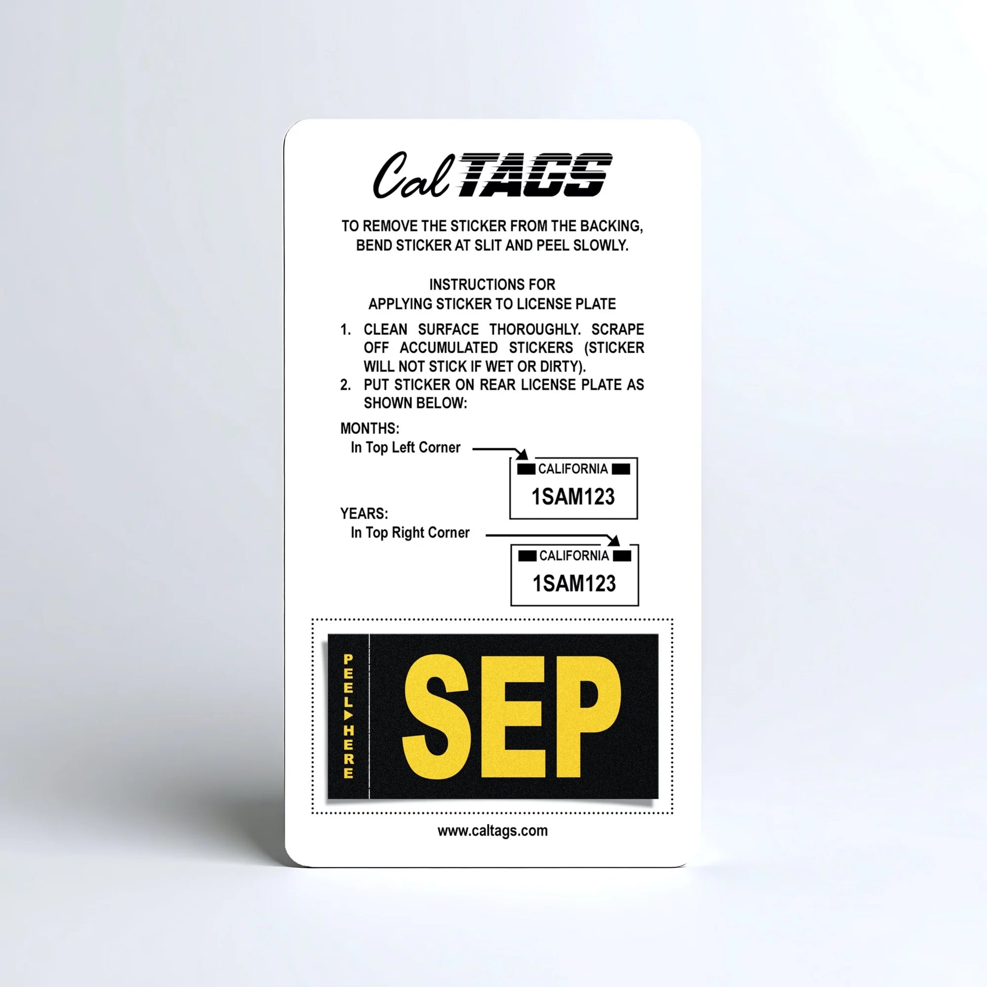 California license plate September month sticker mounted on CalTags display card — Legacy Series