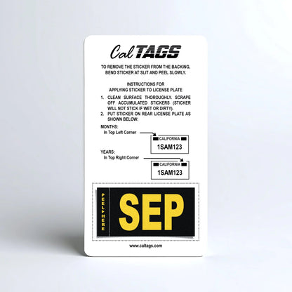 California license plate September month sticker mounted on CalTags display card — Legacy Series