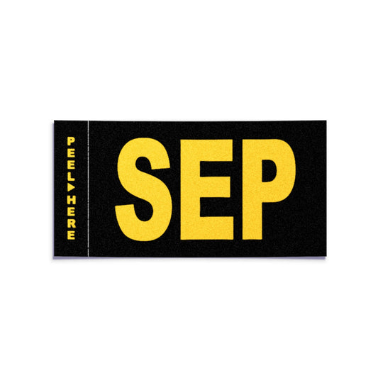 California license plate September month sticker — Legacy Series — reproduction shown on white background