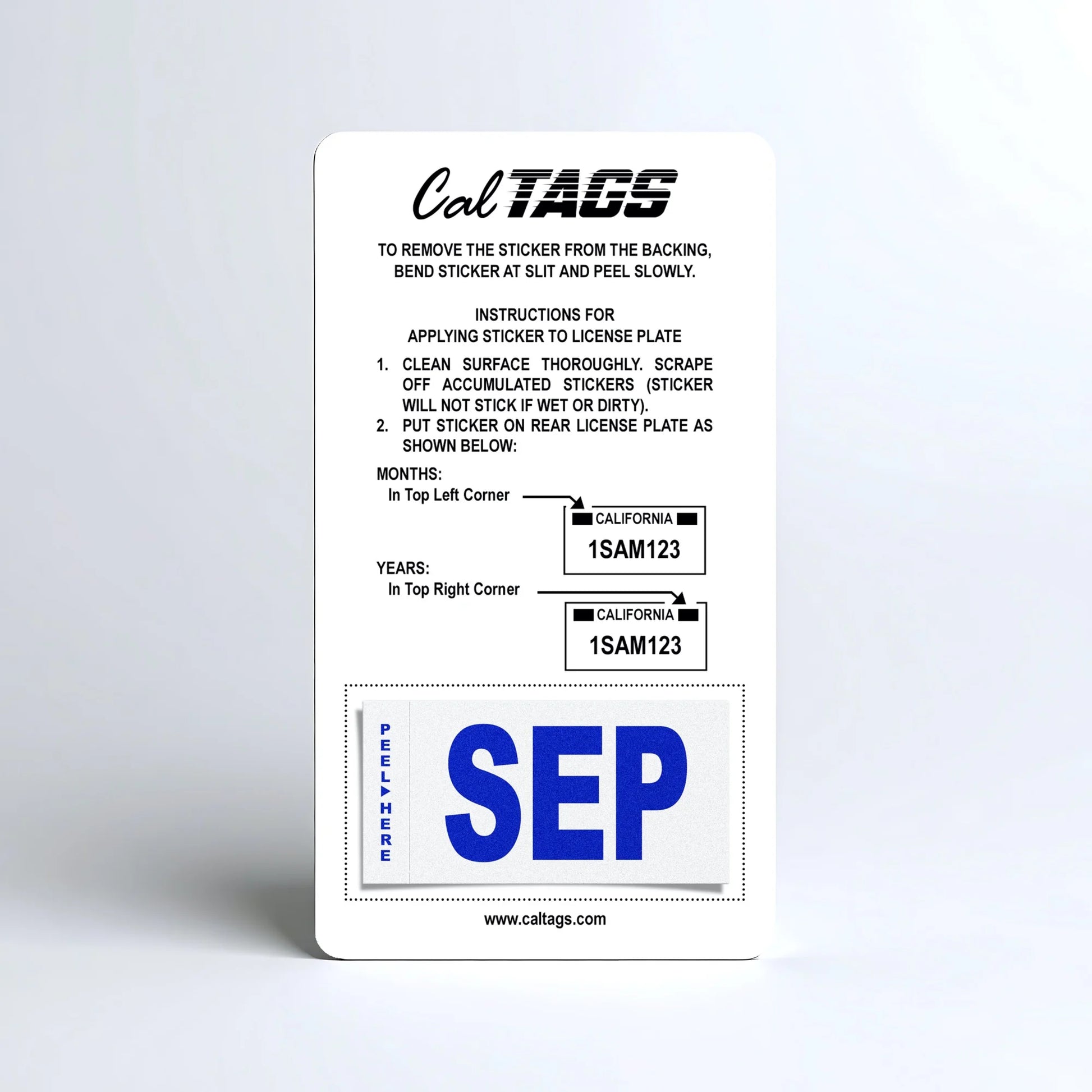 California license plate September month sticker mounted on CalTags display card — Modern Series