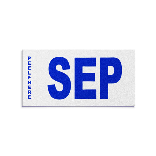 California license plate September month sticker — Modern Series — reproduction shown on white background